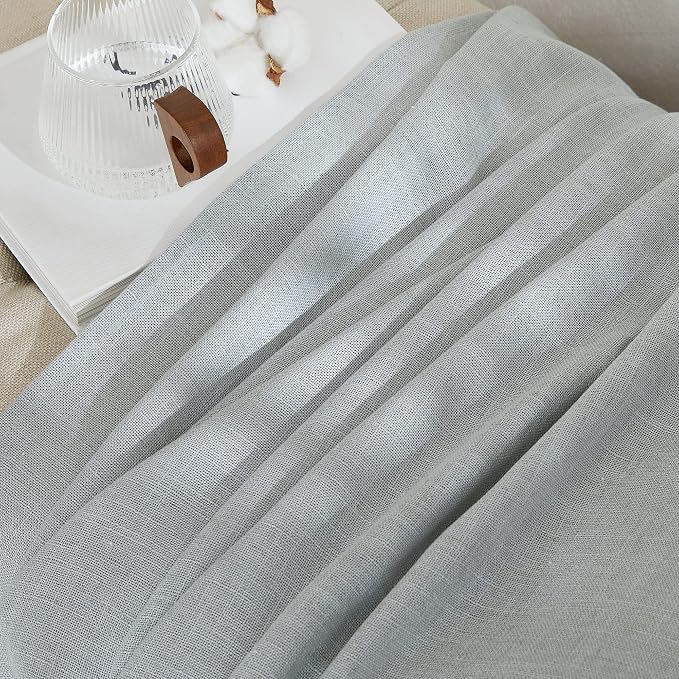 NICETOWN Light Gray Linen Sheer Curtains 108 inches Long, Rod Pocket & Back Tab Flax Linen Weave Semi Sheer Window Treatments Privacy with Light Filtering Drapes for Bedroom, W52 x L108