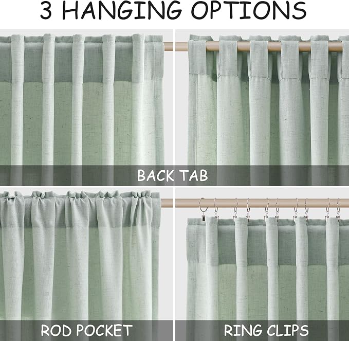 Nanspring Aqua Green Linen Curtains 84 Inch Length 2 Panels Set for Living Room Rod Pocket Back Tab Light Filtering Window Drapes for Bedroom Dining Room Protect Privacy Modern Farmhouse Decor 52x84