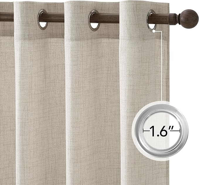 NICETOWN Beige Linen Curtains 96 Inch Length for Living Room 2 Panels, Privacy Light Filtering Grommet Semi Sheer Curtain Linen Textured Drapes Burlap Look for Bedroom Window, 52" W x 96" L
