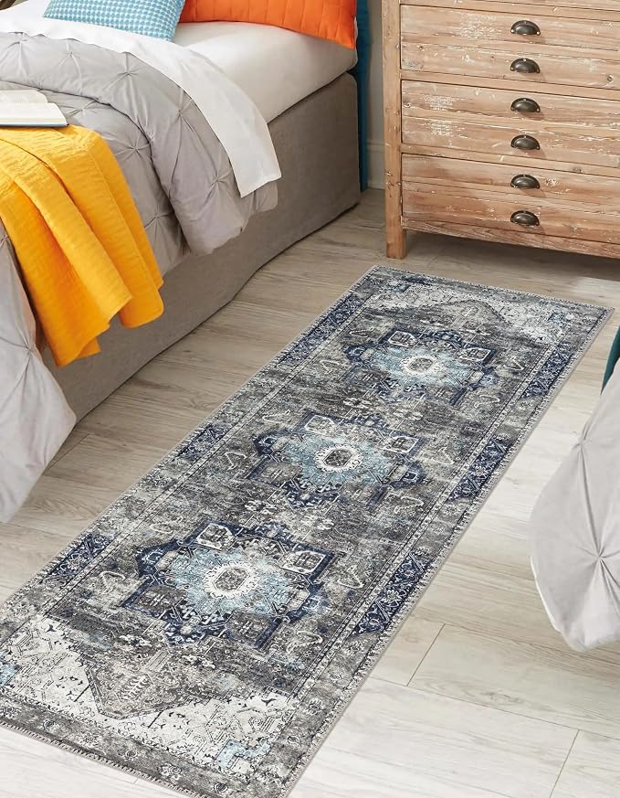 Keen Home Design 30"x144" Rug - Machine Washable Runner Rug with Non-Slip Backing, Ideal for Hallway, Entryway, Kitchen, Laundry Room - Vintage, Easy Clean, Durable, Low Pile - (2'6" x 12')