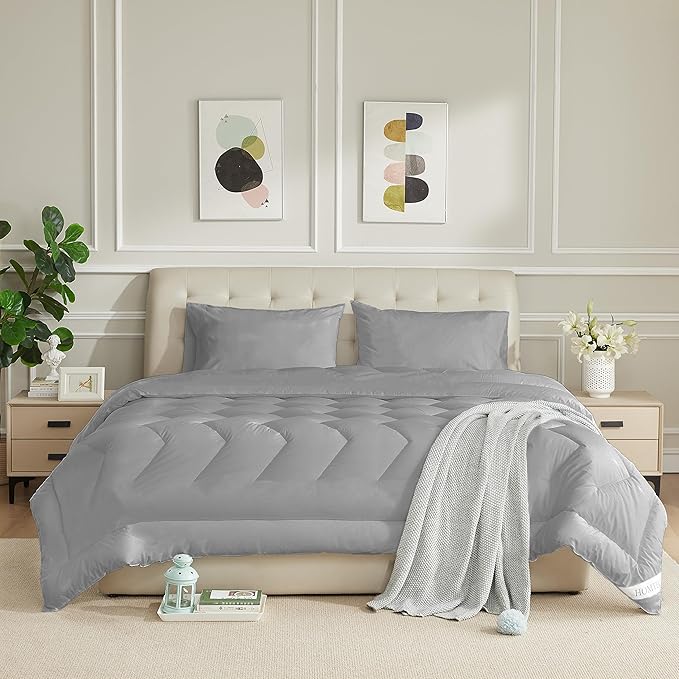 Oversized Queen Size Duvet Insert 100% Cotton Down Alternative Comforter 98"x98" Dark Gray Quilted Fluffy Duvet Insert Lightweight All Season with 8 Corner Tabs Breathable Soft