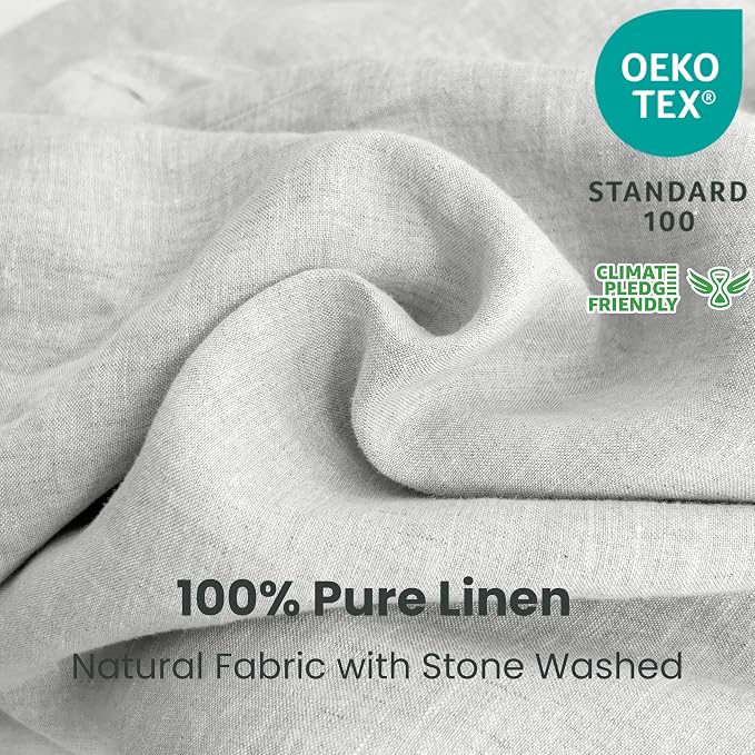 Simple&Opulence 100% Linen Duvet Cover Set 3pcs with Coconut Button Closure Natural French Washed Flax Solid Color Soft Breathable Farmhouse Bedding - Light Grey, Full Size
