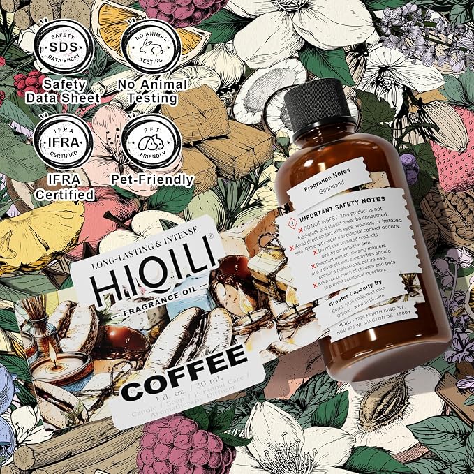 HIQILI Coffee Fragrance Oil for Candle Making & Diffusers Use - 1 Fl Oz | for Scent Humidifier, Perfect for Soap, Body Scrubs & Perfume Making, New Car & Home - 30 ML