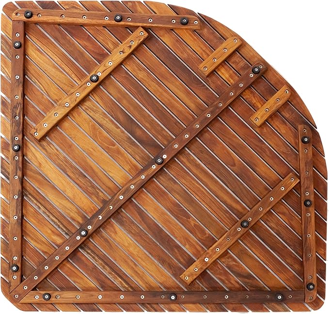 Nordic Style Teak Shower, Bath and Spa Mat | Indoor + Outdoor Use | Non-Slip Wood Platform | Spa, Sauna, Pool, Hot Tub | Luxury Decor (Oiled Finish, 30" X 30" (Rounded Edge Corner))