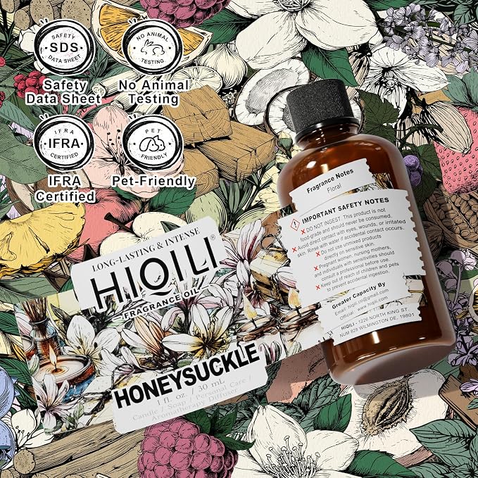 HIQILI Honeysuckle Fragrance Oil for Diffuser & DIY Candle Making - 1 Fl Oz | Ideal for Making Perfume for Women, Relaxation, Beautiful Gifts - 30 ML