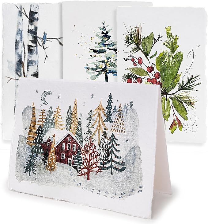 WANDERINGS Handmade Deckle Edge Blank Greeting Cards & Envelopes – Sympathy, Memorial & Thank You Cards – 300 GSM Cotton Paper – 20 Cards (4 Designs) – 5x7 Artisan Cards