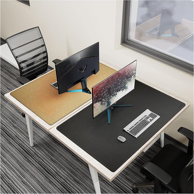 MAIDERN 43.3”x 27.5” Leather Desk Pad, Large Desk Mat, Reversible Cork & Leather Large Mouse pad for Desk, Waterproof Computer Desk Pad for Gaming Home Office (Black)