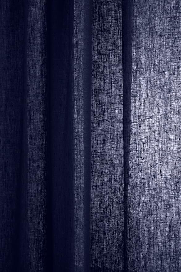 Solino Home European Flax Linen Curtain Chambray Navy, 52 x 108 Inch Light Filtering Rod Pocket Curtain 108 Inches Long, 100% Pure Linen Window Treatment for Living Room, Bedroom - 1 Panel