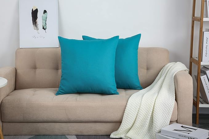 TangDepot Cotton Solid Throw Pillow Covers, 22" x 22" , Blue Ashes, 1 Count (Pack of 1) | 100% cotton, same-color zip, machine wash & air dry. For living room, bedroom, office, car. 42 colors, 306 sizes. Cover only.