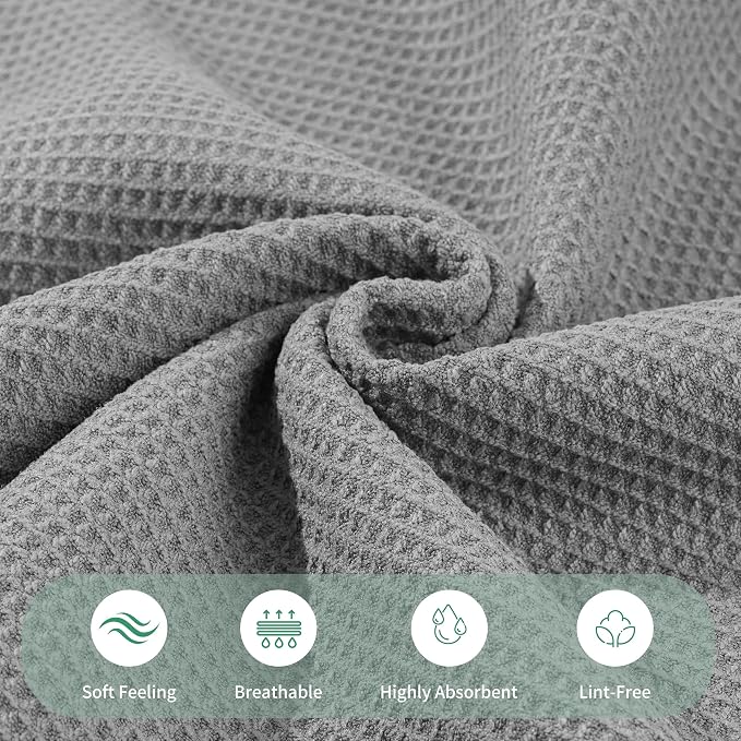 MICROFI Waffle Weave Bath Towel Set, Microfiber, 4 Pieces (Body/Hair/Hand/Face), Quick Dry, Lightweight, Super Absorbent, Lint Free, 380 GSM (Gray)