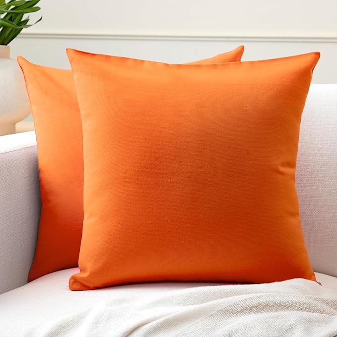 Encasa XO Throw Pillow Covers 18x18 in Set of 2 Orange | No Inserts | Cotton Pillow Covers for Living Room, Bed, Sofa, Couch | Decorative Cushion Covers with Improved Zipper