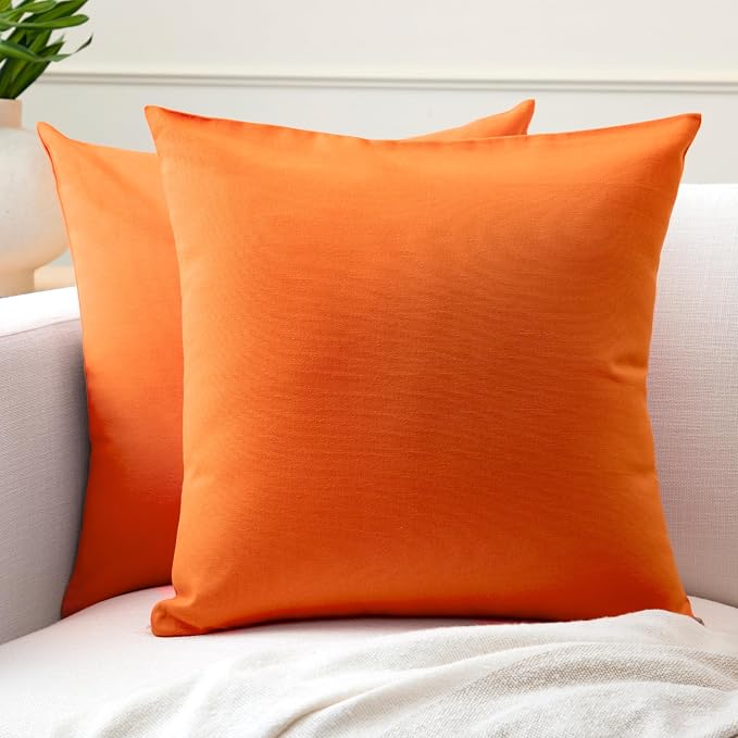 Encasa XO Throw Pillow Covers 20x20 in Set of 2 Orange | No Inserts | Cotton Pillow Covers for Living Room, Bed, Sofa, Couch | Decorative Cushion Covers with Improved Zipper