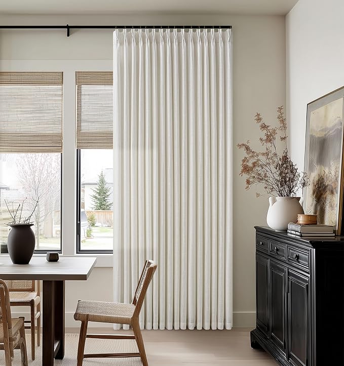 Linen Curtains 94 Inches Long Pinch Pleated for Living Room Bedroom Pinch Pleat with Rings Hooks for Track System Back Tab Memory Trained Boho Farmhouse Semi Sheer 94 Inch Curtain for Dining Room