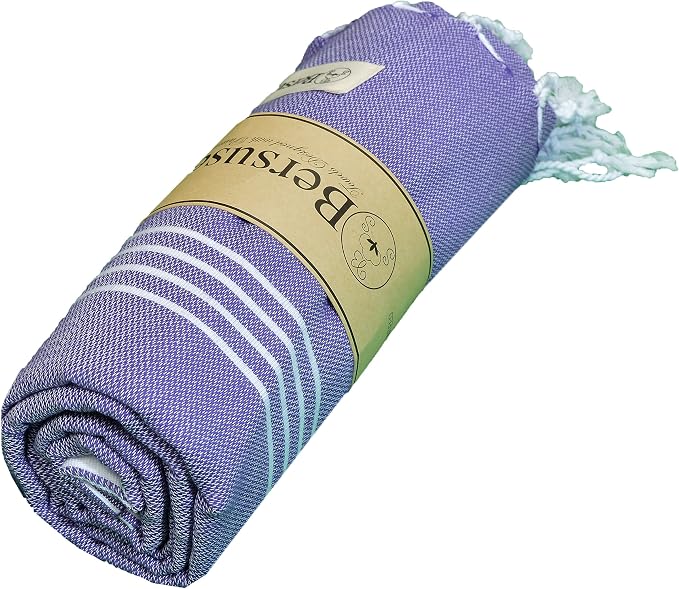 Bersuse Towels Anatolia XL Beach Blanket Throw Blanket Turkish Towel 100% Cotton Extra-Large Quick-Dry Lightweight Premium Peshtemal Towel - 61x82 Inches, Dark Purple