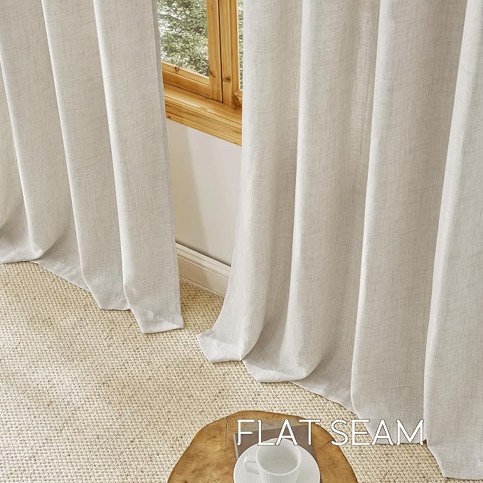 NICETOWN Beige Linen Blended Curtains 63 Inch for Bedroom, Light Filtering Semi Sheer Burlap Curtains Farmhouse Grommet Privacy Window Drapes for Living Room, 2 Panels (52 x 63 Inch)
