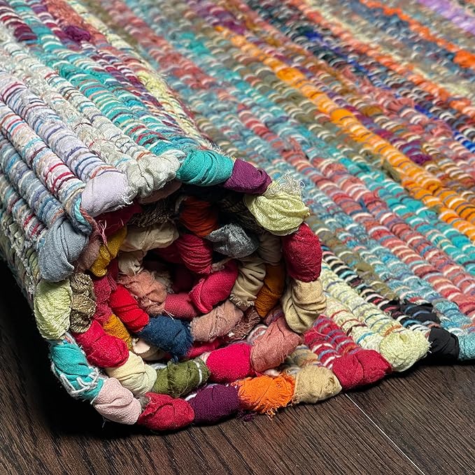 Chardin home - Eco Friendly 100% Recycled Cotton Colorful chindi Area Rug - 3'X5', Multi.