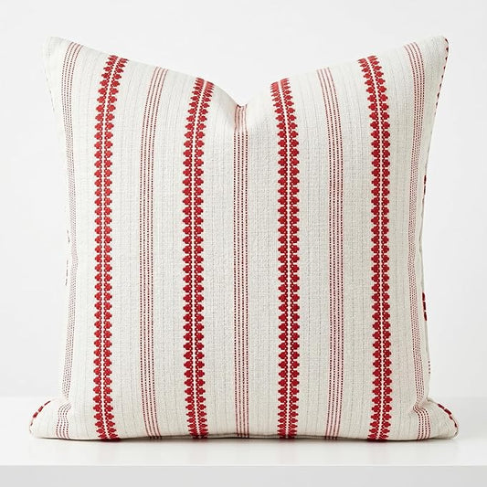 SanVia Cotton Throw Pillow Covers 20x20 – Handwoven Jacquard Texture, Fade-Resistant, No Pilling – Hidden Zipper, Decorative Cushion Cover for Sofa, Couch, Bed – Insert Not Included (Striped, White)