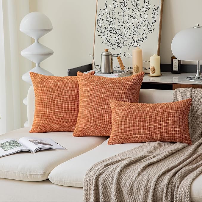 Kevin Textile Fall Pillow Covers Linen European Throw Pillow Sham Super Soft Star Autumn Decorative Cushion Cover for Bench, 20"x20" (50x50cm), Orange