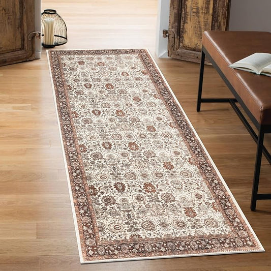 Keen Home Design 30"x120" Rug - Machine Washable Runner Rug with Non-Slip Backing, Ideal for Hallway, Entryway, Kitchen, Laundry Room - Vintage, Easy Clean, Durable, Low Pile - (2'6" x 10')