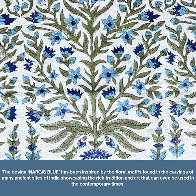 ATOSII Block Print Throw Pillow Covers, 20" X 20" - Set of 2, Decorative Couch Pillows for Living Room Bed Sofa, 100% Cotton Canvas Pillow Case for Home Decor & Outdoors, Preppy Throws - Nargis Blue