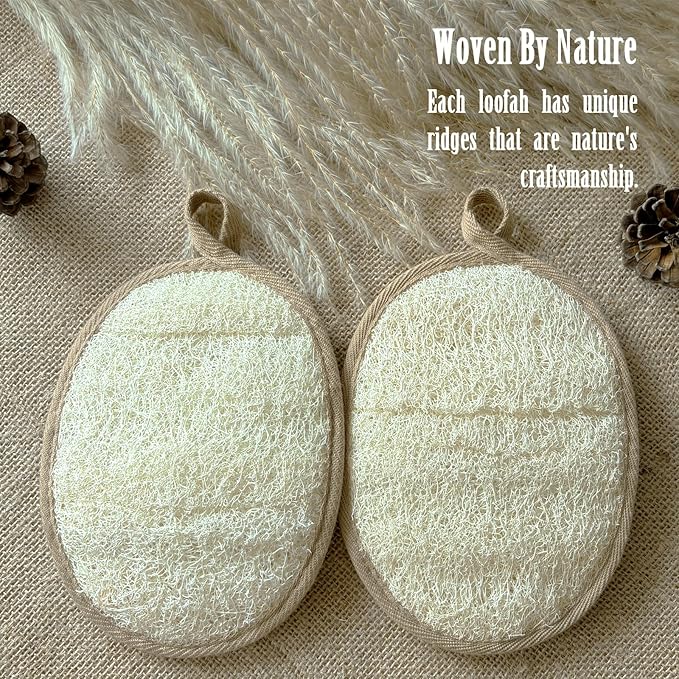 Natural Loofah Sponge for Women & Men, Made with Eco-Friendly Egyptian Luffa, Plastic-Free Bath Sponge for Exfoliating Dead Skin, Lightly Abrasive Natural Loofah Body Scrubber for Shower