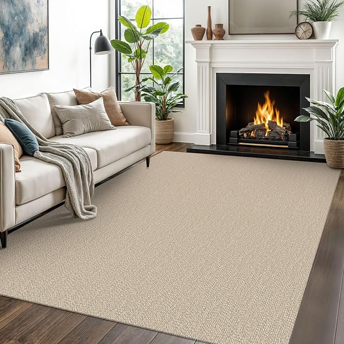 EARTHALL Washable Area Rugs 5x7 Ft Non Slip Living Room Rugs Cotton Rubber Backed Dining Room Rug Braided Bedroom Rugs Indoor Outdoor Floor Carpet for Living Room, Bedroom, Dining Room, Send/Beige