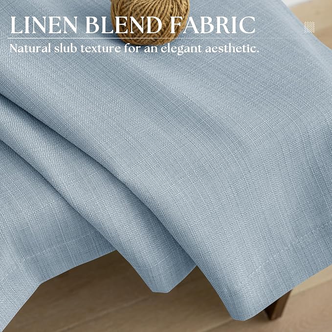 Light Blue Linen Curtains 45 Inches Long 2 Panels Set for Living Room Grommet Privacy Light Filtering Non-See-Through Drapes Bedroom Semi Sheer Farmhouse Boho Window Curtain 45 Inch Length