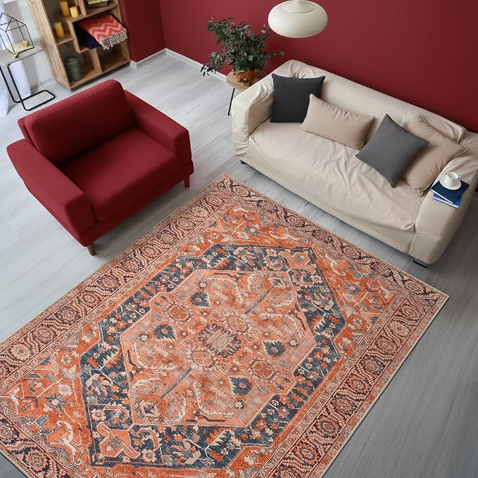 Keen Home Design 48"x72" Rug - Machine Washable Area Rug with Non-Slip Backing, Ideal for Living Room, Dining Room, Bedroom - Vintage, Easy Clean, Durable, Low Pile Rug - (4' x 6')