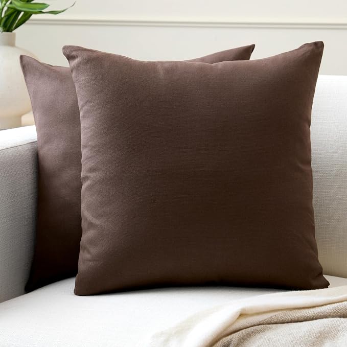 Encasa XO Throw Pillow Covers 20x20 in Set of 2 Dark Taupe | No Inserts | Cotton Pillow Covers for Living Room, Bed, Sofa, Couch | Decorative Cushion Covers with Improved Zipper