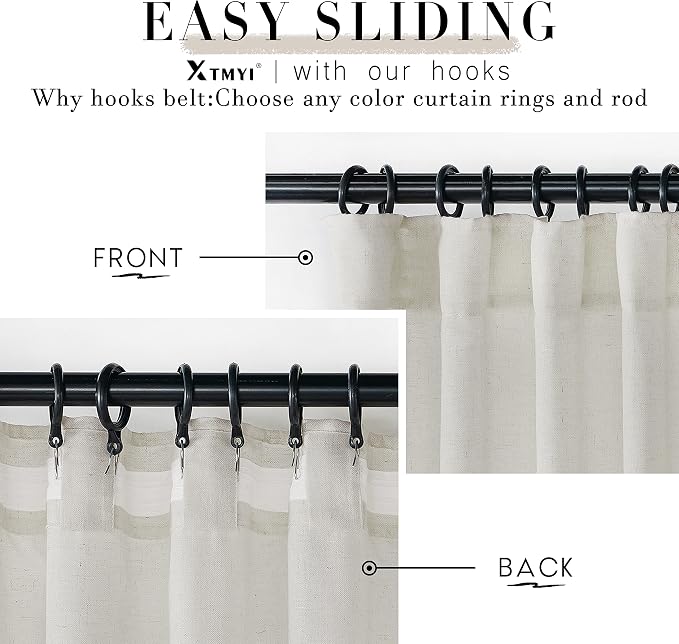 XTMYI 102 Inch Curtains 2 Panels Set Custom Length Back Tab Linen Window Sheer Privacy Thick Decorative Curtain Drapes for Living Room Bedroom,50x102 in Long,Cream(Ivory/Off White)