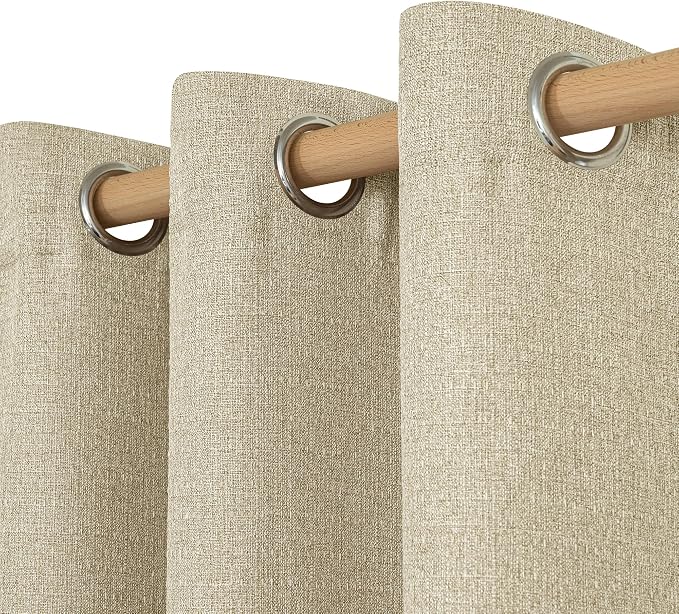 LAMIT Camel Linen Curtains 40 inches Long for Bedroom, Grommet Thermal Insulated Thick Farmhouse Curtains Noise Reducing Window Treatment Drapes for Small Windows, 2 Panels, W42 x L40