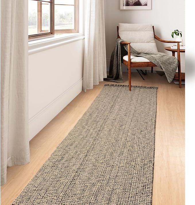 Collive Long Runner Rugs for Hallway 2.6x10, Washable Bathroom Rug Runners Indoor Entryway Rug, Natural/Black Braided Woven Kitchen Runner Carpet for Bedroom Laundry Doorway Indoor Dacor