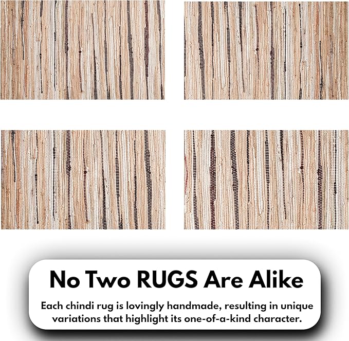 Ramanta Home Hand Woven 100% Cotton Chindi Rag Rug 2'x3' - Linen, Recycled Reversible Rug, Boho Rustic Farmhouse Rugs for Living Room, Kitchen, Entryway, Bedroom Floor Mats - 24"x36"