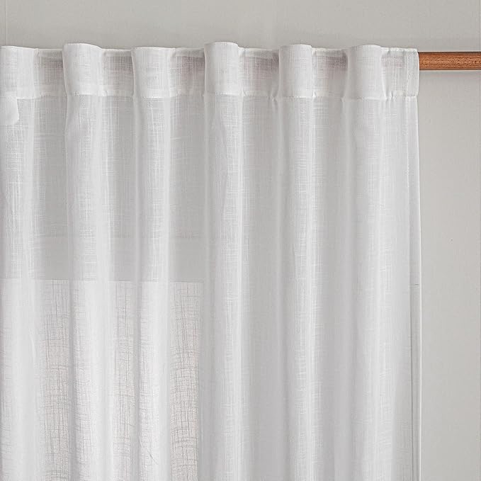 MYSKY HOME White Curtains 80 Inch Length 2 Panels Set for Bedroom Living Room, Semi Sheer Soft Touch Light Filtering Drapes for Doorways Sliding Glass Door, 50" Wide per Panel, White, 2 Panels