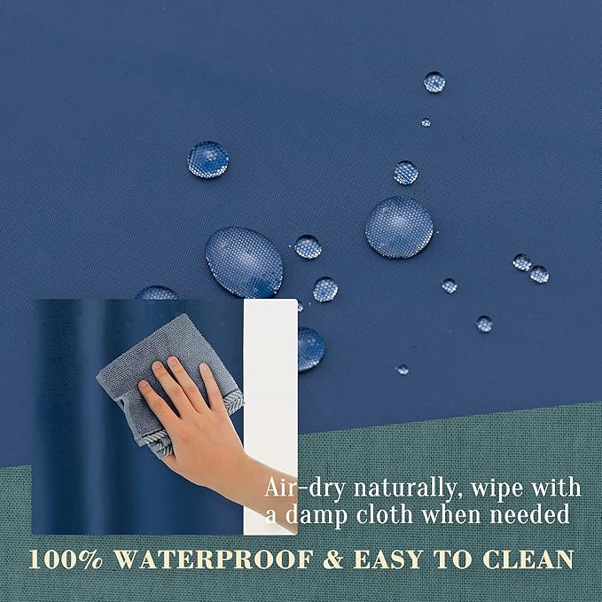 No Hook PEVA Shower Curtain or Liner - 8G Heavy Duty Blue Bathroom Shower Curtain No Hooks Required, Waterproof Plastic & PVC Free, Standard Size 71 x 74, Navy Blue