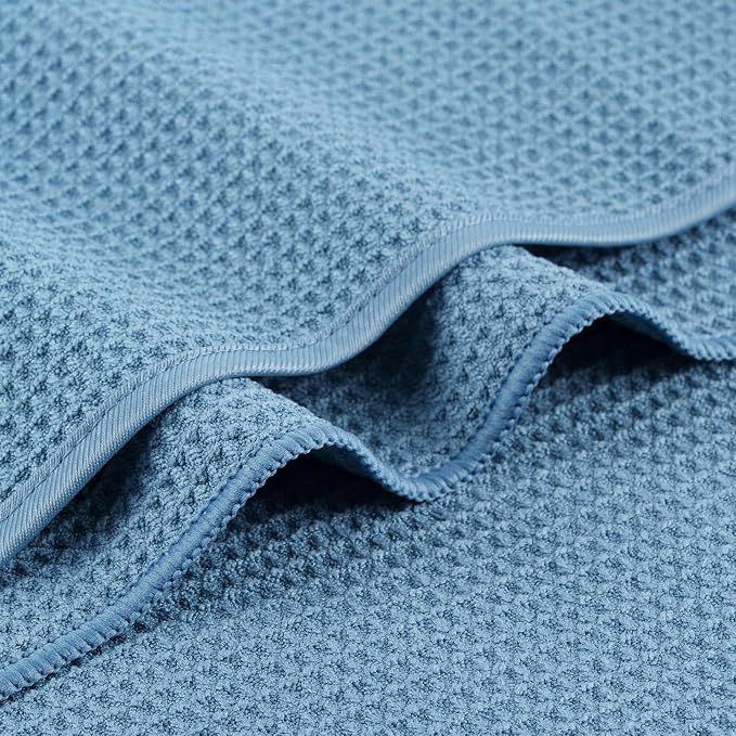 MICROFI Waffle Weave Bath Towel Set, Microfiber, 4 Pieces (Body/Hair/Hand/Face), Quick Dry, Lightweight, Super Absorbent, Lint Free, 380 GSM (Blue)