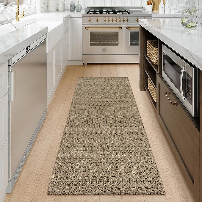 Collive Runners for Hallway, 2x5 Non Slip Kitchen Runner Rug Boho Laundry Room Rug Washable, Black/Natural Farmhouse Entryway Rug Hand-Woven Cotton Carpet for Bedroom Bathroom