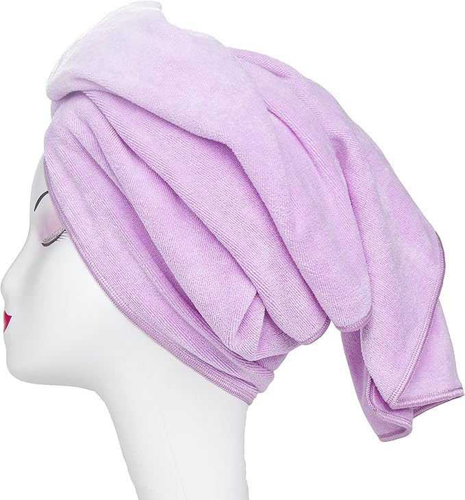 Microfiber Hair Towel Anti Frizz Hair Wrap Super Absorbent Curly Hair Drying Towel 23.6''x47'' Large Multifunction Towel for Bath Spa Makeup, Light Purple