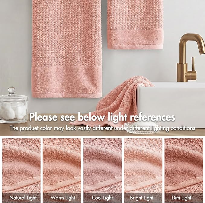 Madison Park Spa Waffle 100% Cotton Luxurious Towel Set, Premium Texture Waffle Weave, Highly Absorbent, Quick Dry, Hotel & Spa Quality Wash Clothes for Bathroom, Assorted Sizes, Pink 6 Piece
