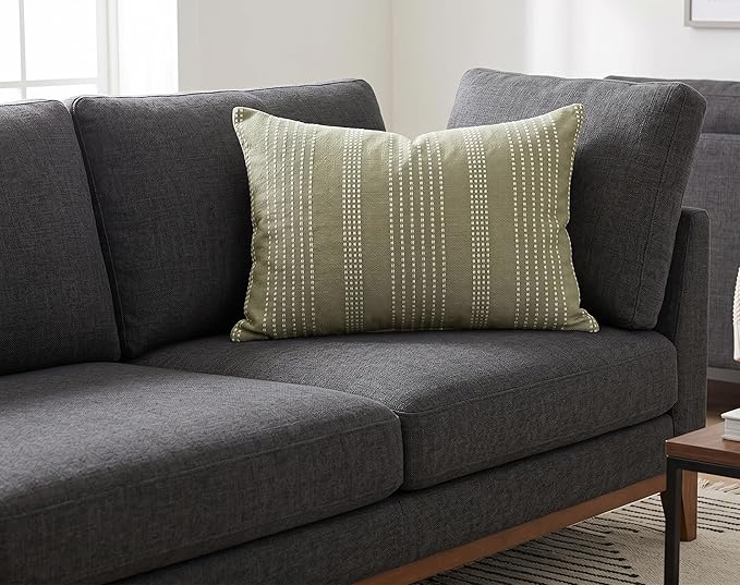 SanVia Cotton Lumbar Pillow Covers 22x14 — Handwoven Jacquard Texture, Fade-Resistant, No Pilling — Hidden Zipper, Decorative Throw Pillow Covers for Couch, Bed — No Insert (Farmhouse, Green)