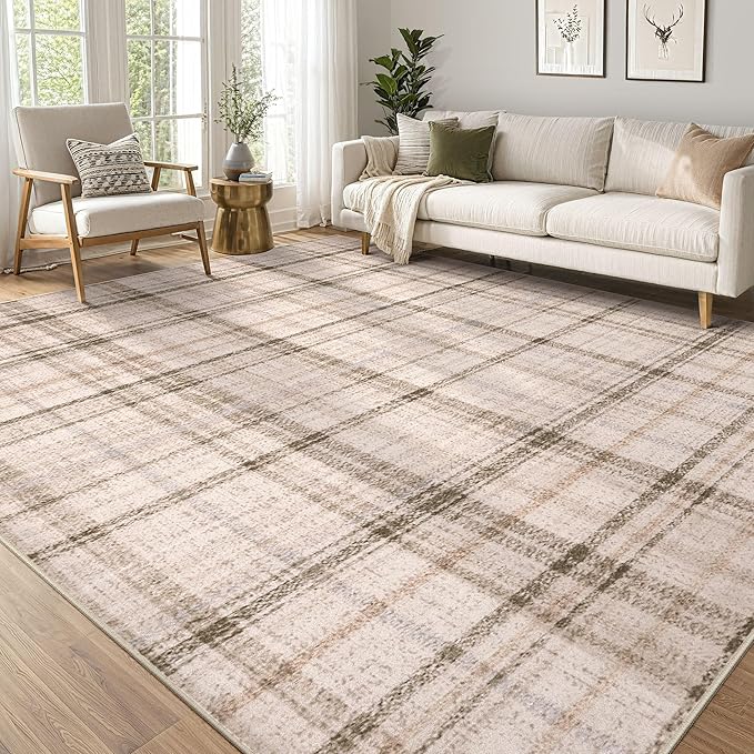 Tortania Area Rug Living Room Rugs - 10x12 Washable Large Soft Neutral Boho Moroccan Bohemian Farmhouse Rug Indoor Floor Carpet for Bedroom Under Dining Table Home Office Decor - Taupe