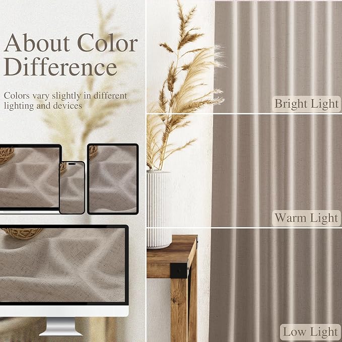 Ecru Linen 112 Inch Curtains for Living Room Light Filtering Semi Sheer Curtain Back Tab Rustic Farmhouse Decor Burlap Elegant Soft Drapes Floor to Ceiling High Window for Bedroom 52x112, 2 Panels