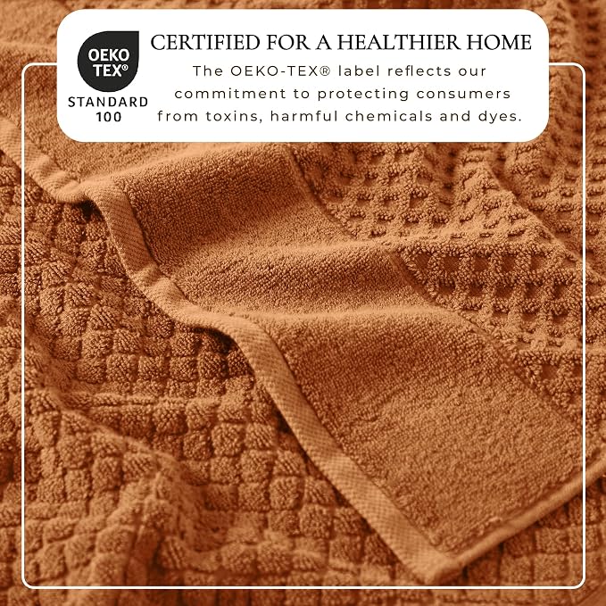 Great Bay Home Bath Towels - 100% Cotton 6 Piece Towel Set - Diamond Waffle Weave - Absorbent, Durable, Quick-Dry Towels for Bathroom (Copper)