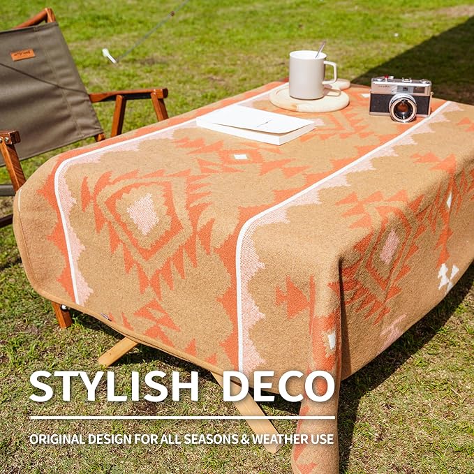 ACUSHLA Merino Wool Camp Blanket - Soft Warm Thick Washable Large Outdoor Camping Sleeping Throw Blanket All Weather, Morocco Khaki 79" x63"
