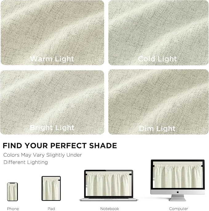 CUCRAF Linen 100% Blackout Curtains 84 Inch Length 2 Panels Set, Back Tab and Rod Pocket Curtain for Living Room Bedroom, Room Darkening Window Drapes Thermal Insulated, (52x84 inch, Light Beige)