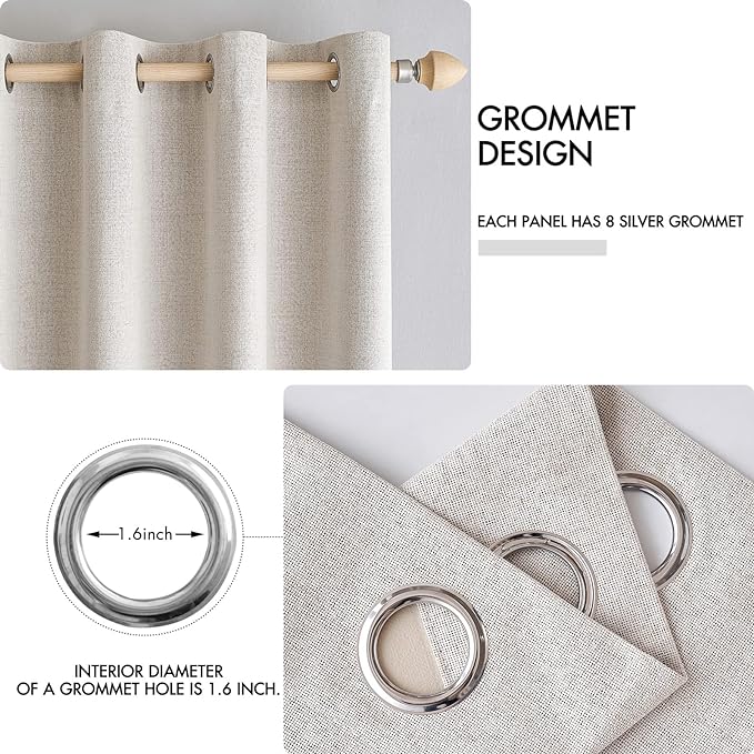 MIULEE 100% Blackout Linen Textured Curtains for Bedroom Solid Thermal Insulated Ivory Grommet Room Darkening Curtains & Drapes Luxury Decor for Living Room 62 x 96 Inch (2 Panels)