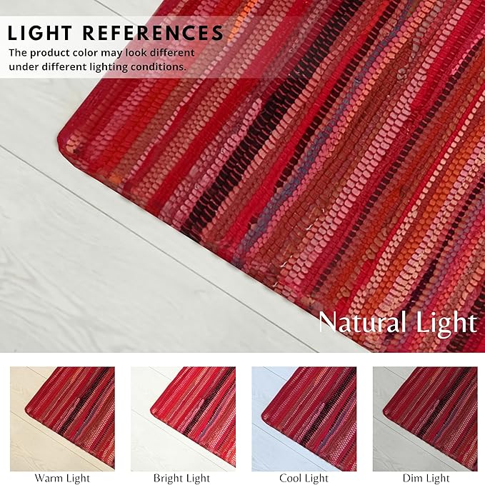 Ramanta Home 100% Cotton Hand Woven Chindi Rag Rug 2'x3' - Red, Recycled Reversible Rug, Boho Rustic Farmhouse Rugs for Living Room, Kitchen, Dinning Room Entryway Floor Mat - 24"x36"