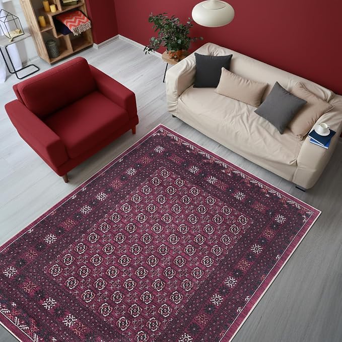 Keen Home Design 5x7 Rug - Machine Washable Area Rug with Non-Slip Backing, Ideal for Living Room, Dining Room, Bedroom - Vintage, Easy Clean, Durable, Low Pile Rug - (5' x 7')