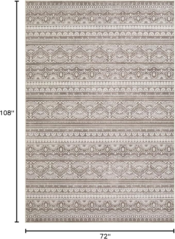Tortania Area Rug Living Room Rugs - 6x9 Washable Large Soft Neutral Boho Moroccan Bohemian Farmhouse Rug Indoor Floor Carpet for Bedroom Under Dining Table Home Office Decor - Dark Brown