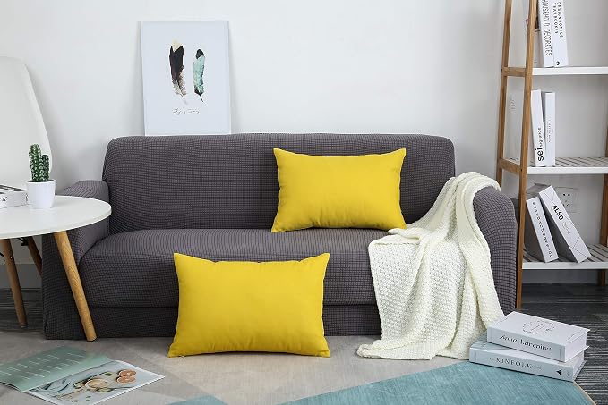 TangDepot Handmade Decorative Solid 100% Cotton Canvas Throw Pillow Covers/Pillow Shams, (12" x20" , Deep Yellow, 1 Count (Pack of 1)) | 100% cotton, same-color zip, machine wash & air dry. For living room, bedroom, office, car. 42 colors, 111 sizes. C...